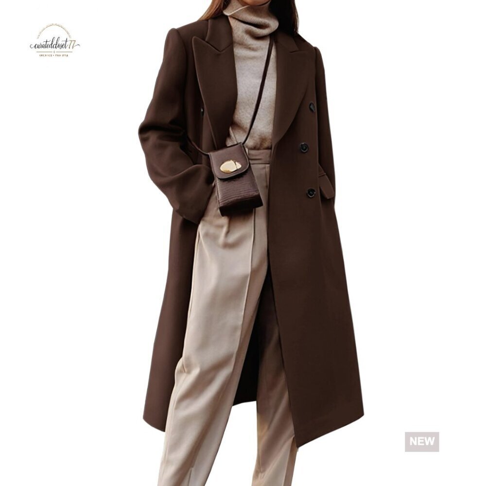 Long Wool Double Breasted Trench Coat Peacoat Below Knee Length